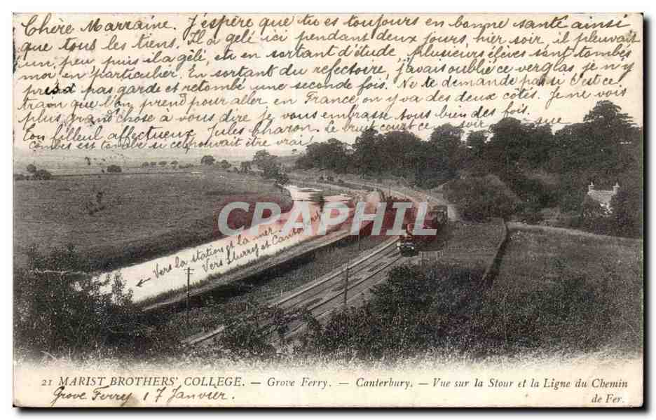 CPA Marist Brother s College Grove Ferry Train Vue sur la Stour et la ligne de cheminde fer