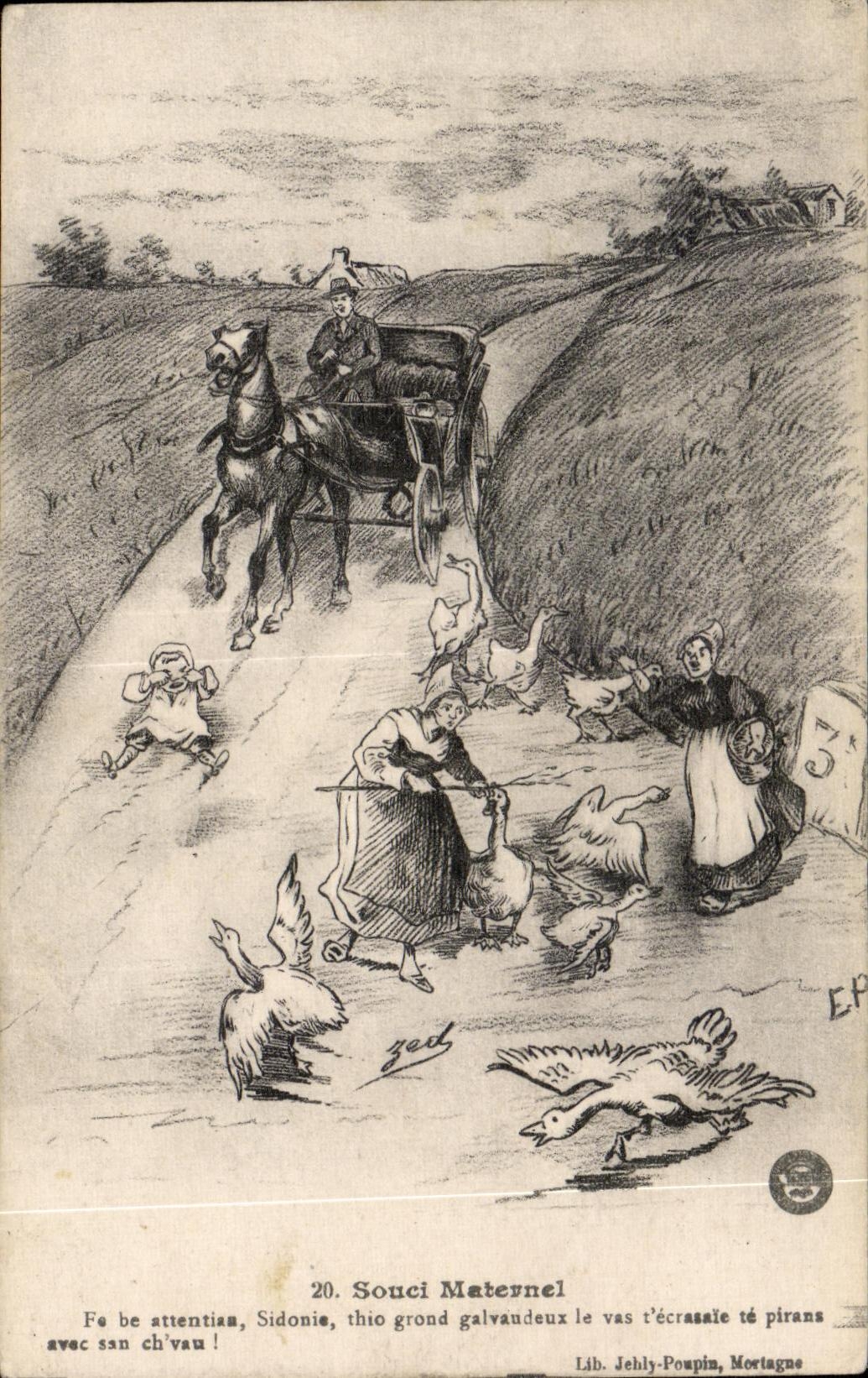 Souci Maternel — Sidonie et son chien — Lib. Jehly-Poupin, Mortagne