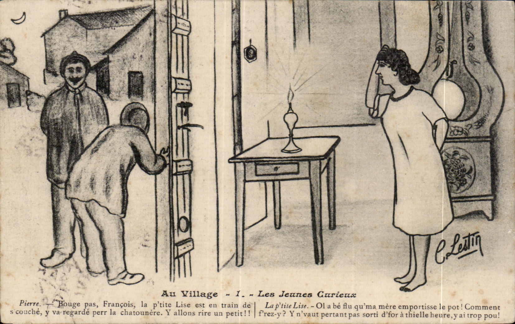 CPA Au Village Les Jeunes Curieux Humour Illustrateur Lestin 