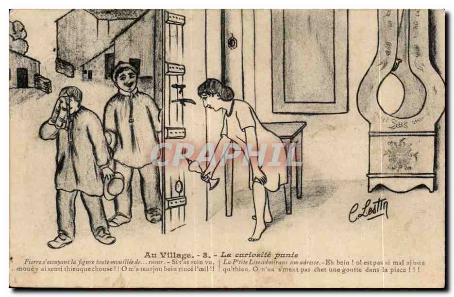 CPA Au Village La Curiosite Punie Humour Illustrateur Lestin 
