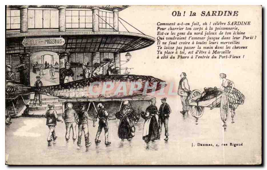 Marché aux poissons à Marseille — Sardine célèbre — J. Daumas, 4, rue Rigaud