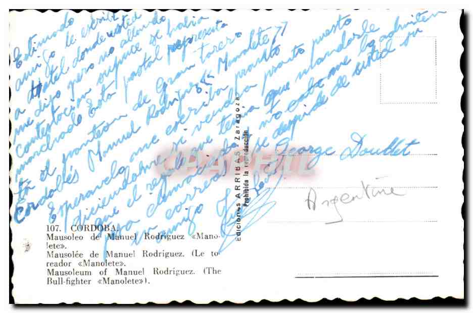 CPA Cordoba Mausoleo de Manuel Rodriquez Mano leter — Rückseite