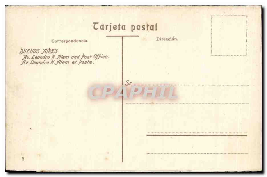 CPA Buenos Aires Avenida Leandro Alem Palacio del Correo Argentine Argentina — Rückseite