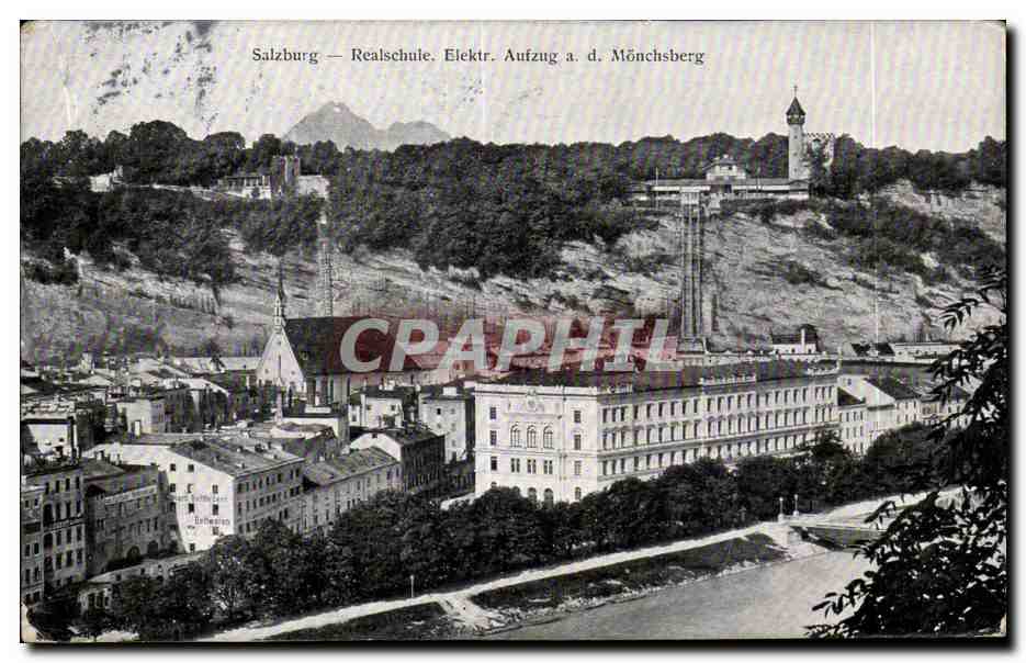 CPA Salzburg Realschule Elektr Aufzug Monchsberg