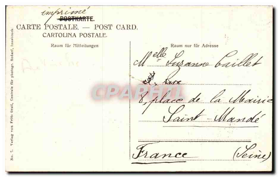CPA Innsbruck Maria Theresientrasse — Rückseite