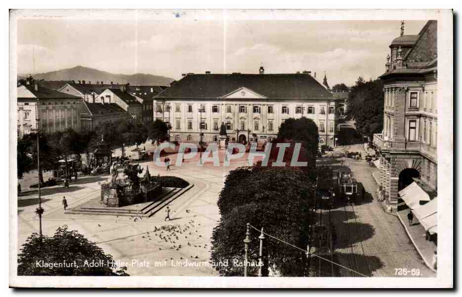 CPA Klagenfurt Adolf Hitler Plaz mit Lindwurm und Ranthaus