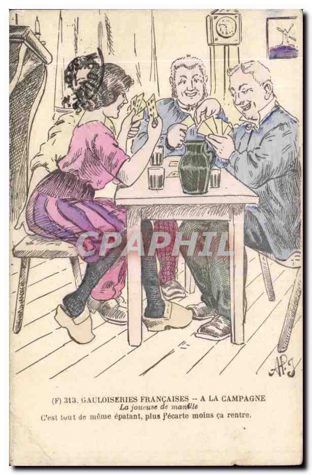 CPA Gauloiseries Francaises a la Campagne Illustrateur jeu de cartes