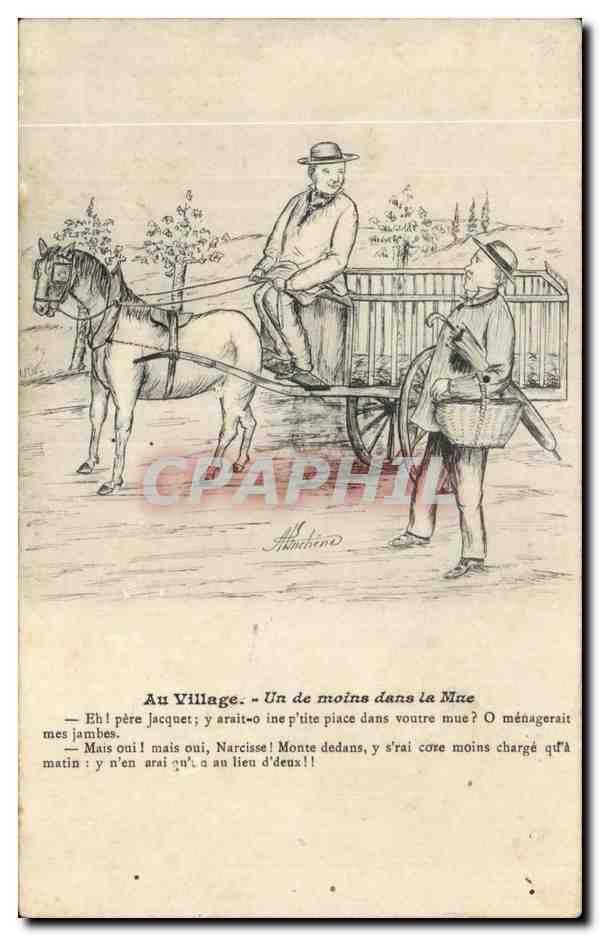CPA Au Village Un de moins dans la Mue Illustrateur