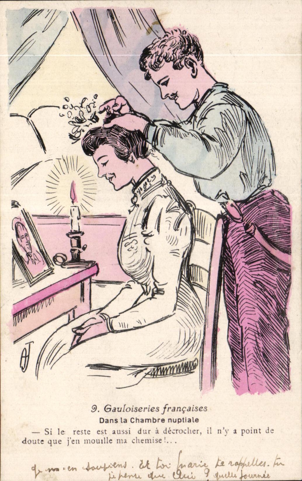 CPA Gauloiseries Francaises Dans la Chambre nuptiale Coiffeur 