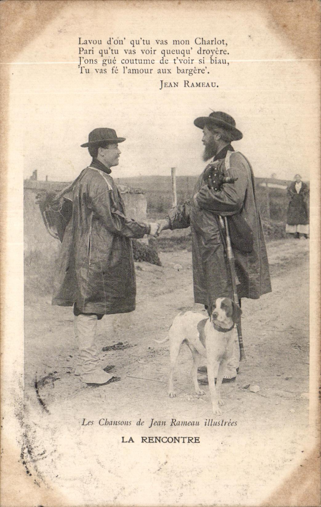 CPA La rencontre Les chansons de Jean Rameau Chien Folklore costume