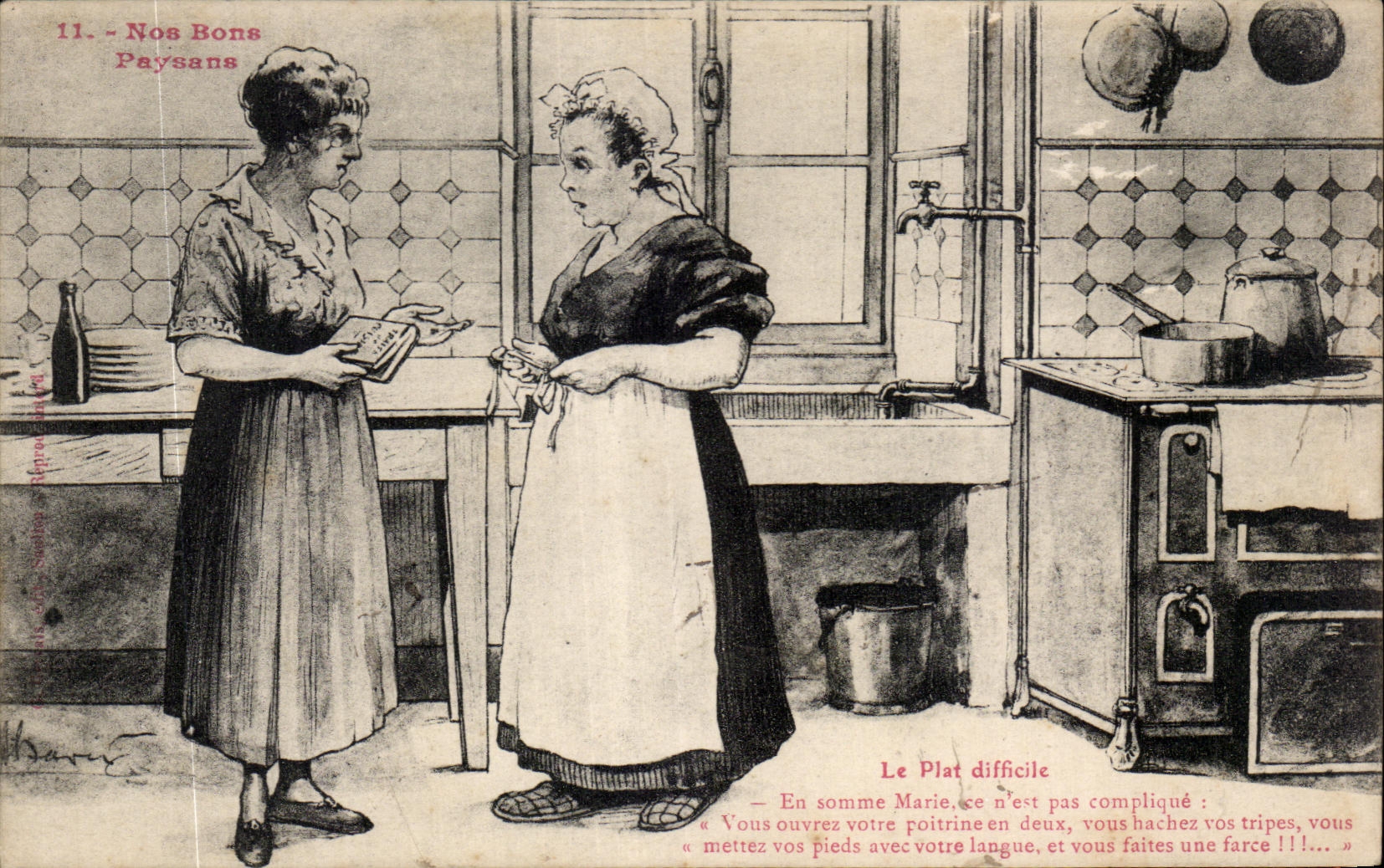CPA Le Plat difficile Illustrateur Folklore costume