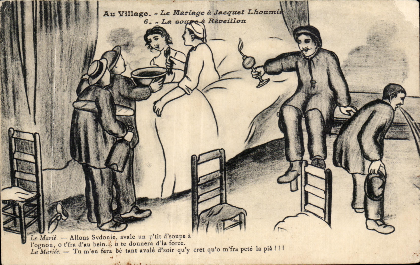 CPA Au Village le Mariage a Jacquet L Hooumie Illustrateur Folklore costume