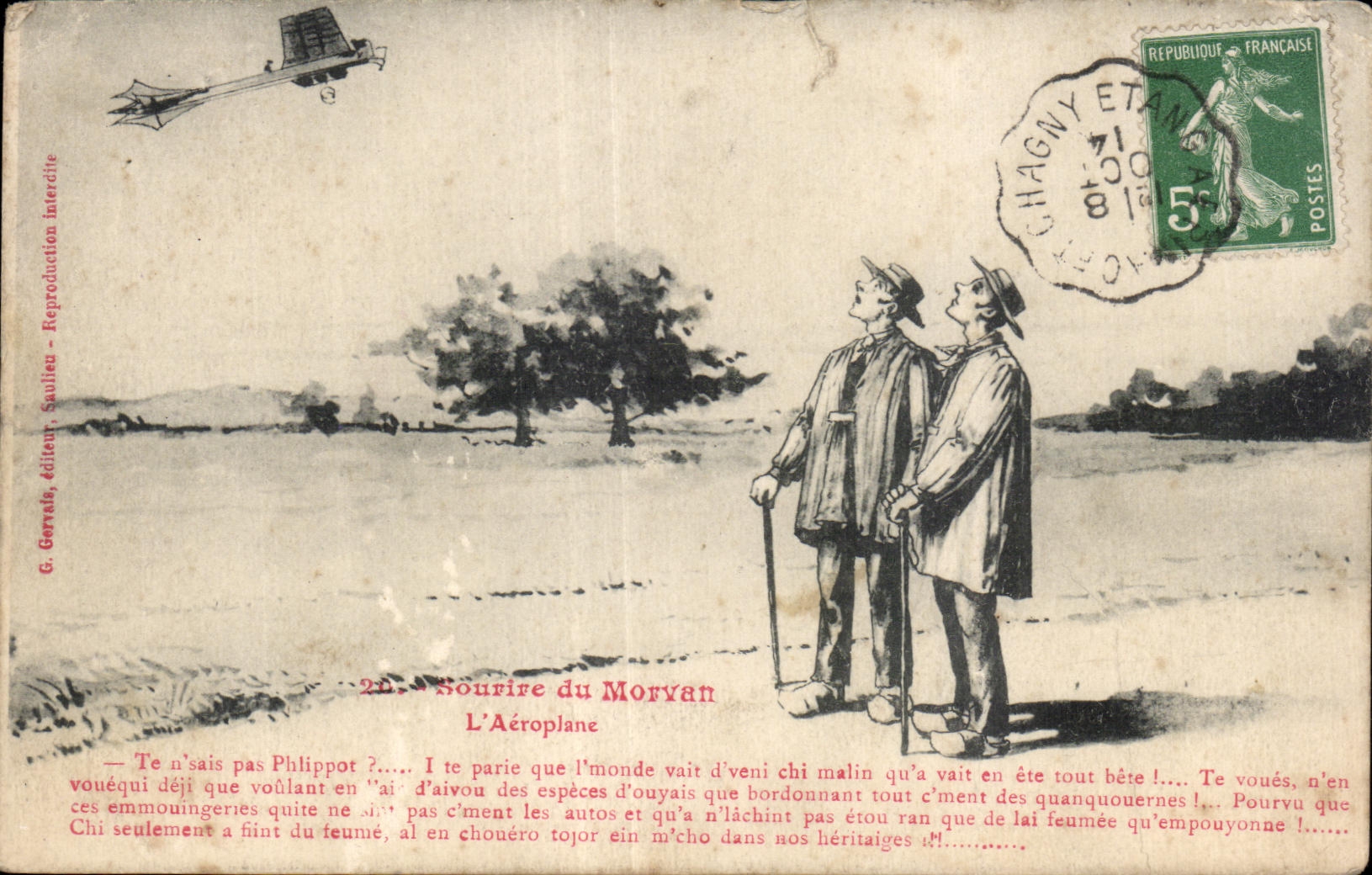 CPA Sourire du Morvan L Aeroplane Humour Illustrateur Avion