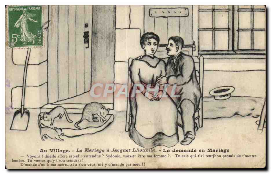 CPA Au Village Le Mariage jaqnet Lhoumiu La demande en Mariage Folklore Costume Chats 