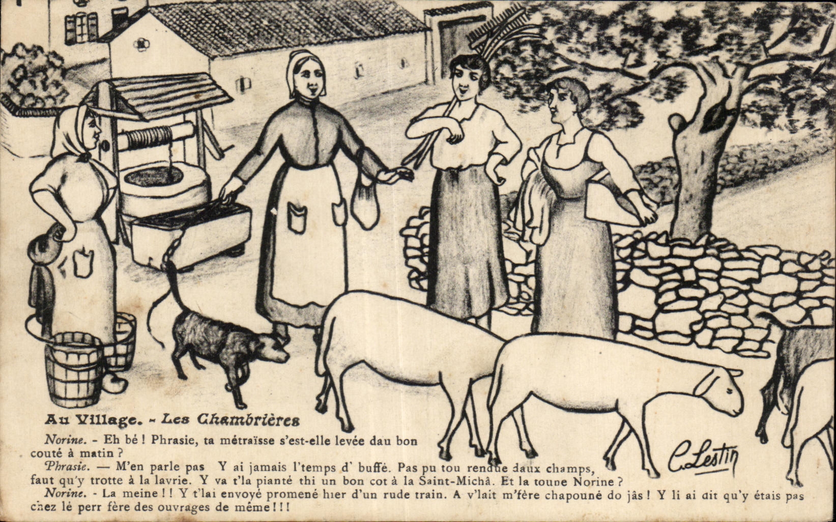 CPA Au Village Les Chambrieres Folklore Illustrateur Lescin