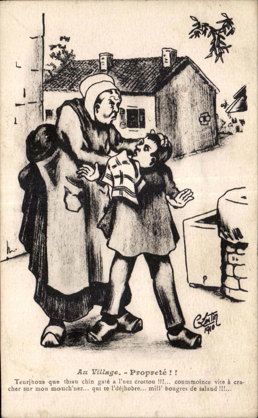 CPA Au Village proprete Folklore Illustrateur Lescin