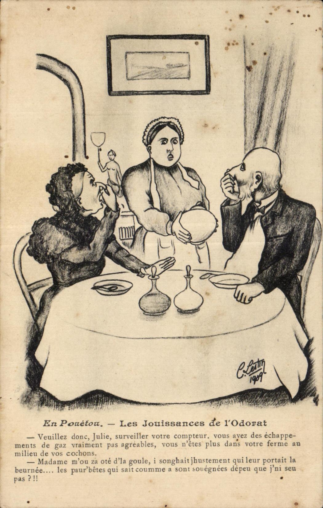 CPA En Pouetou Les Jouissances de l Odorat Folklore Illustrateur Lescin