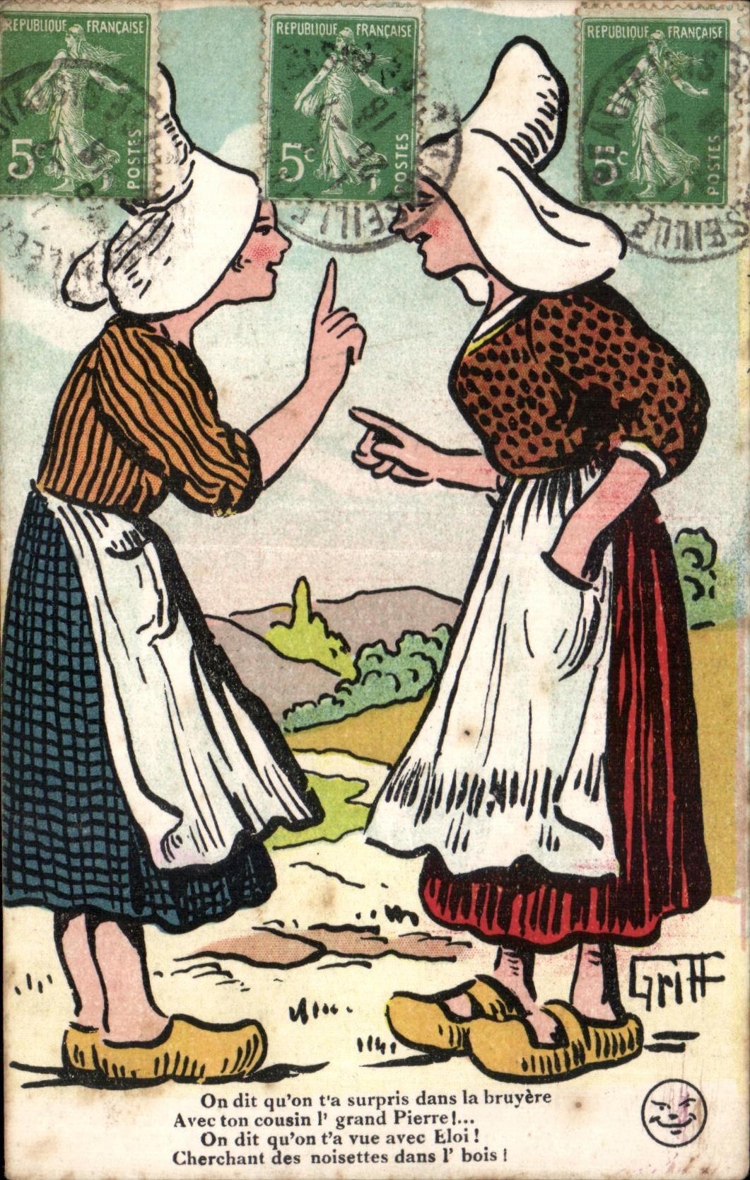 CPA On dit qu on va surpris dan la bruyere Folklore Illustrateur Griff