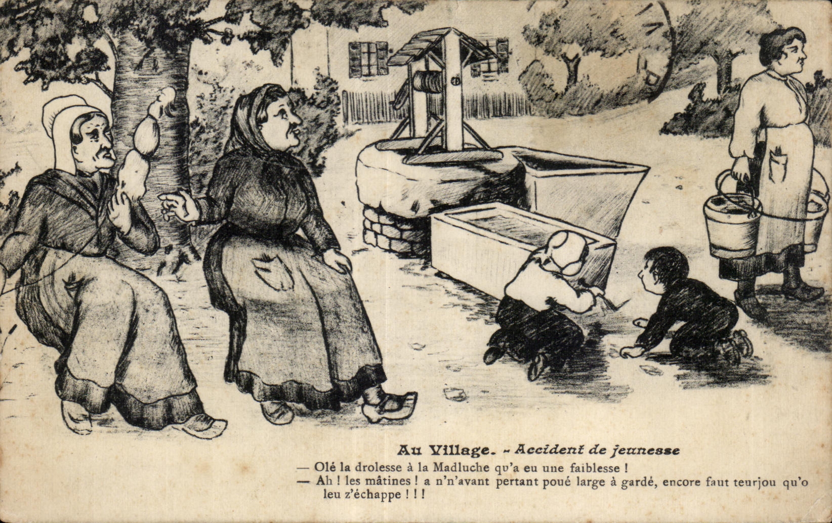 CPA Au Village Accident de jeunesse Folklore Costume Enfants Illustrateur