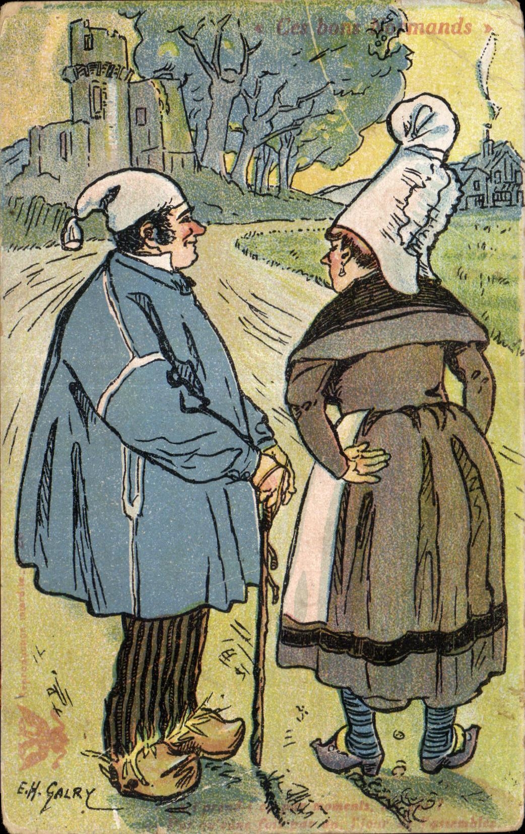 CPA Ces bons Normands Folklore Costume Illustrateur