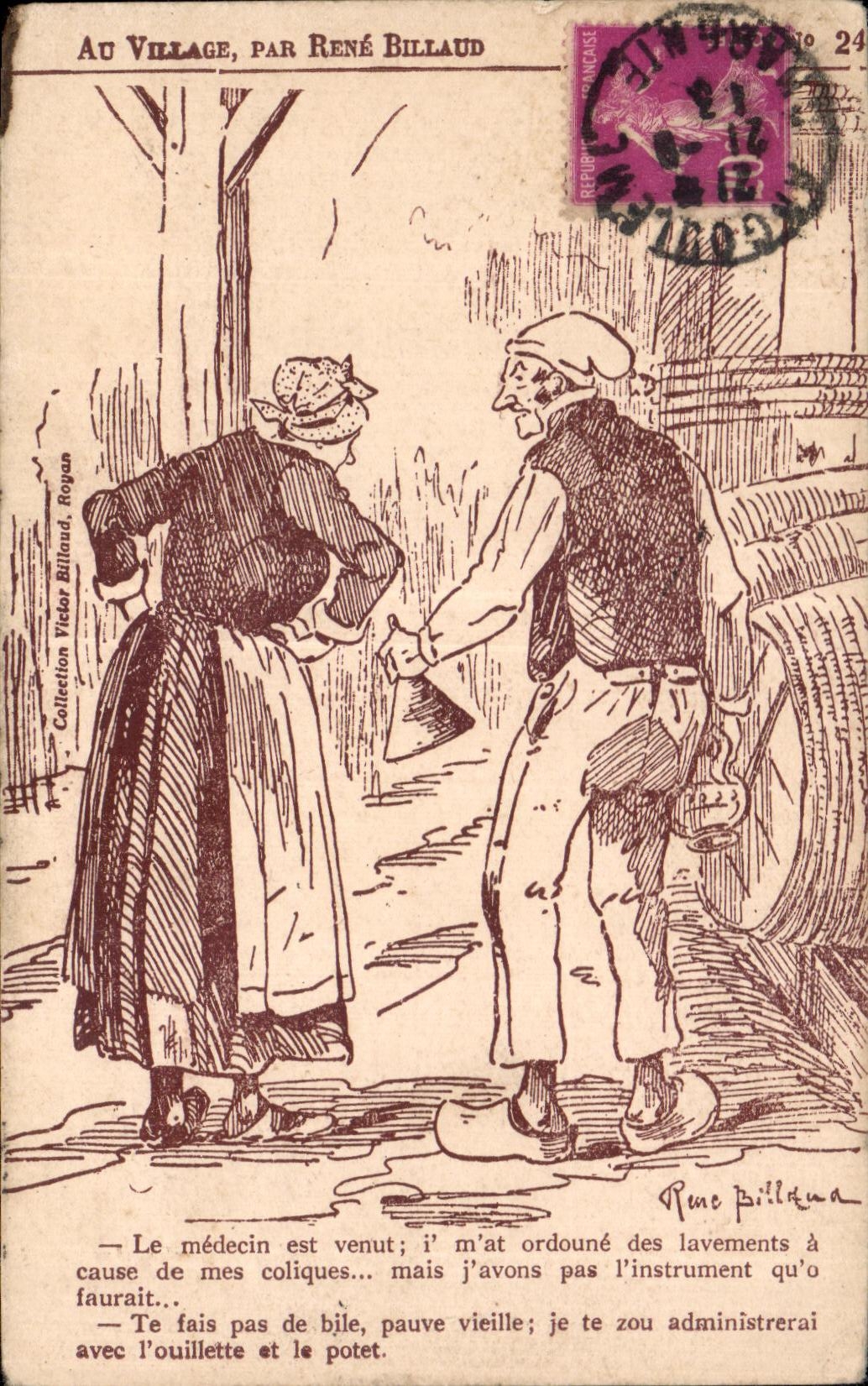 CPA Au Village par Rene Billaud Folklore Costume Illustrateur