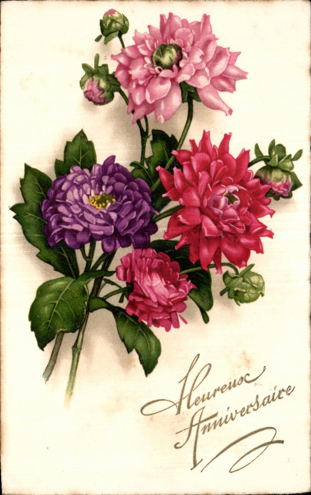 CPA Fantaisie Fleurs Heureux Anniversaire