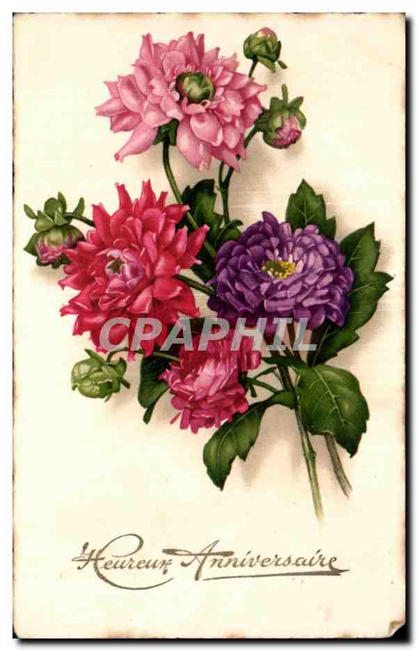 CPA Fantaisie Fleurs Heureux Anniversaire
