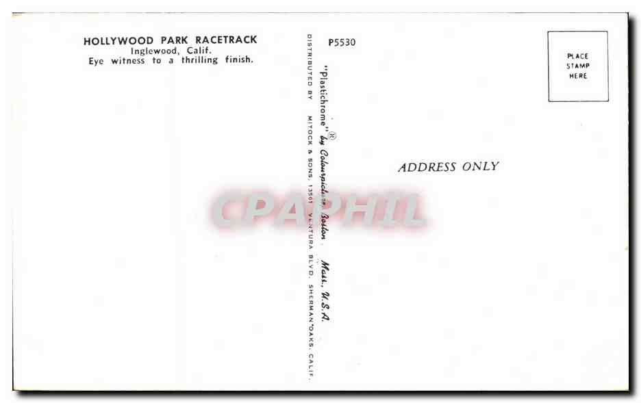 CPA Hollywood Park Racetrack Cheval Horse Hippisme  — Rückseite