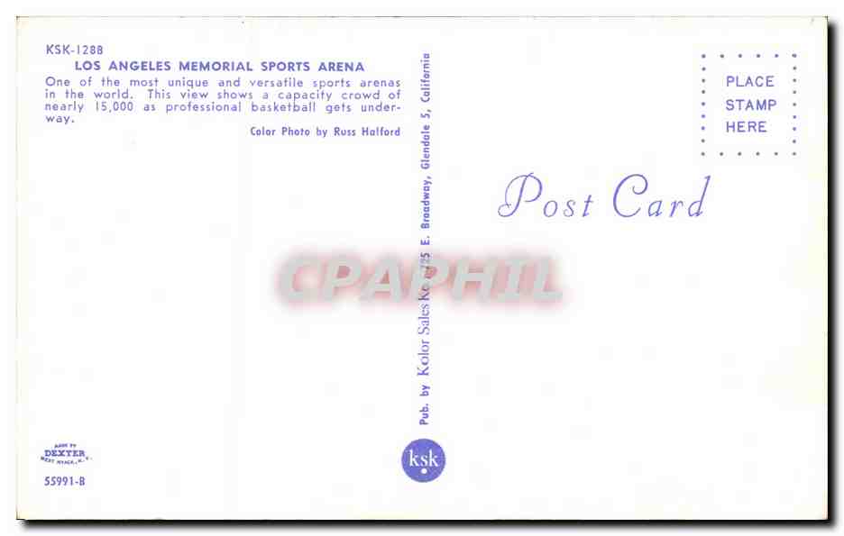 Los Angeles Memorial Sports Arena — basketball match — Dexter, n° KSK-1288 — Rückseite