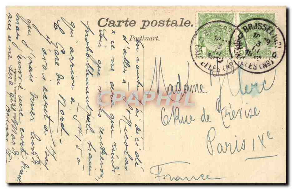 CPA Bruxelles Place de la Bourse et Boulevard Finspach — Verso