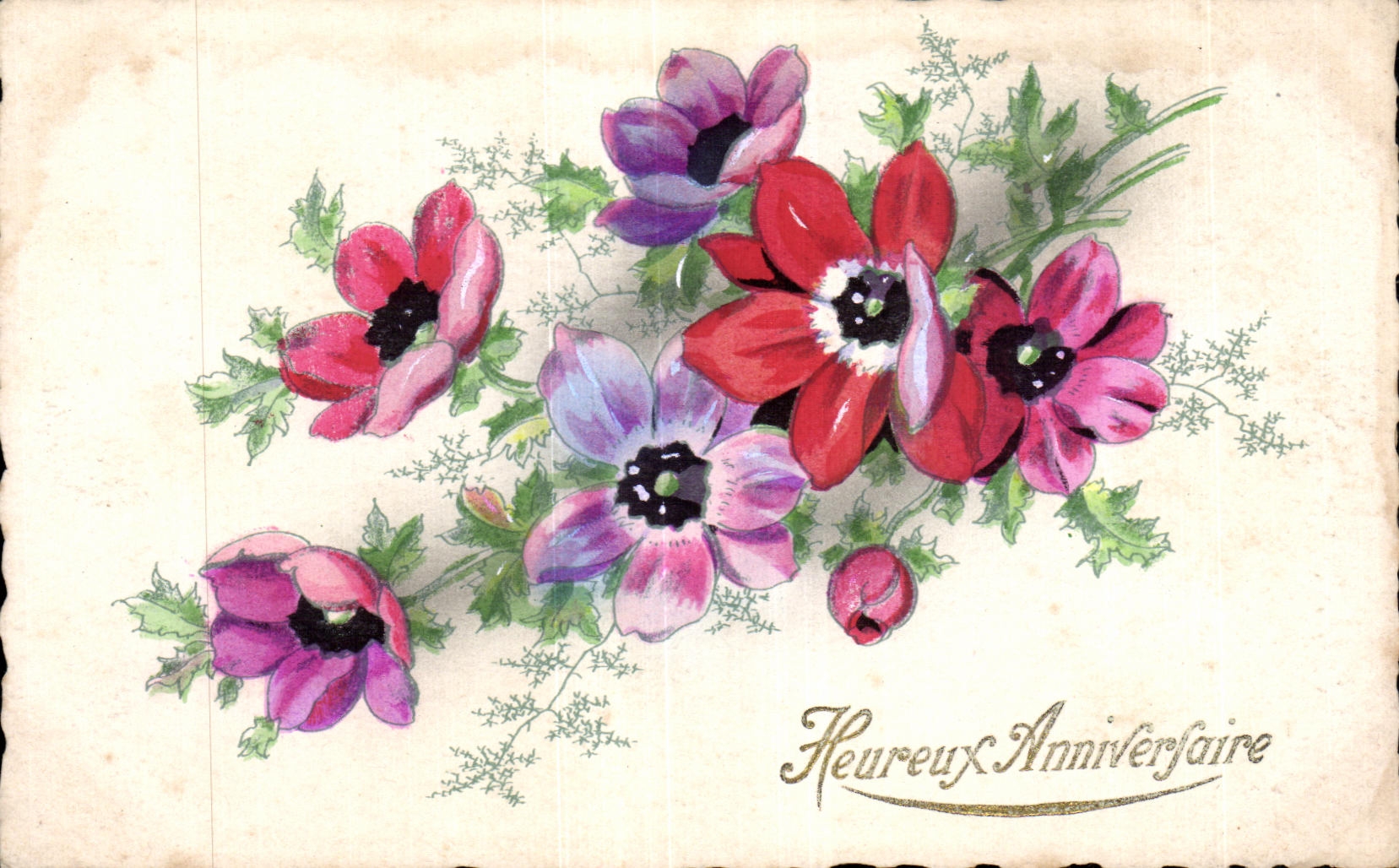 CPA Fantaisie Fleurs Anniversaire