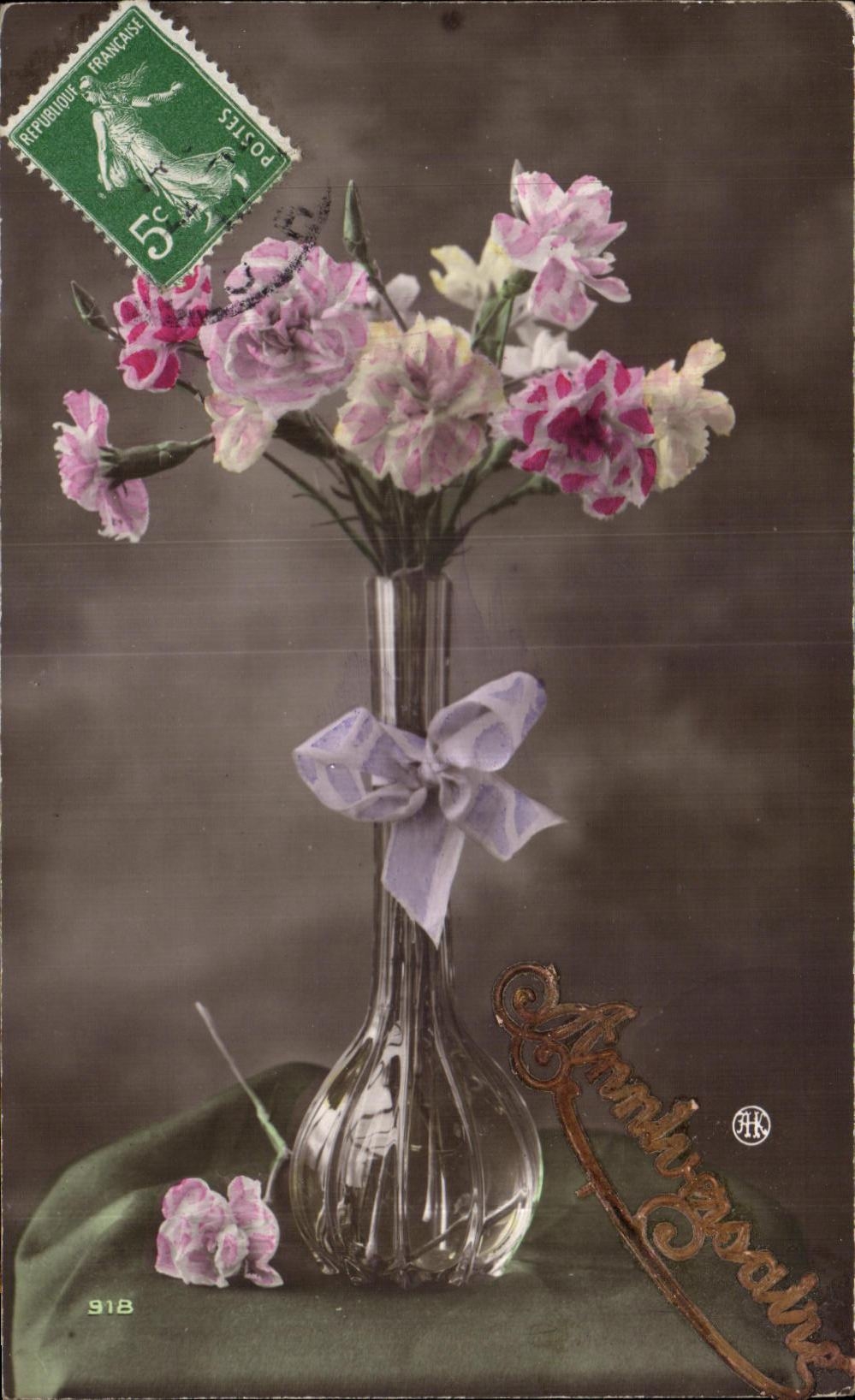 CPA Fantaisie Fleurs Anniversaire