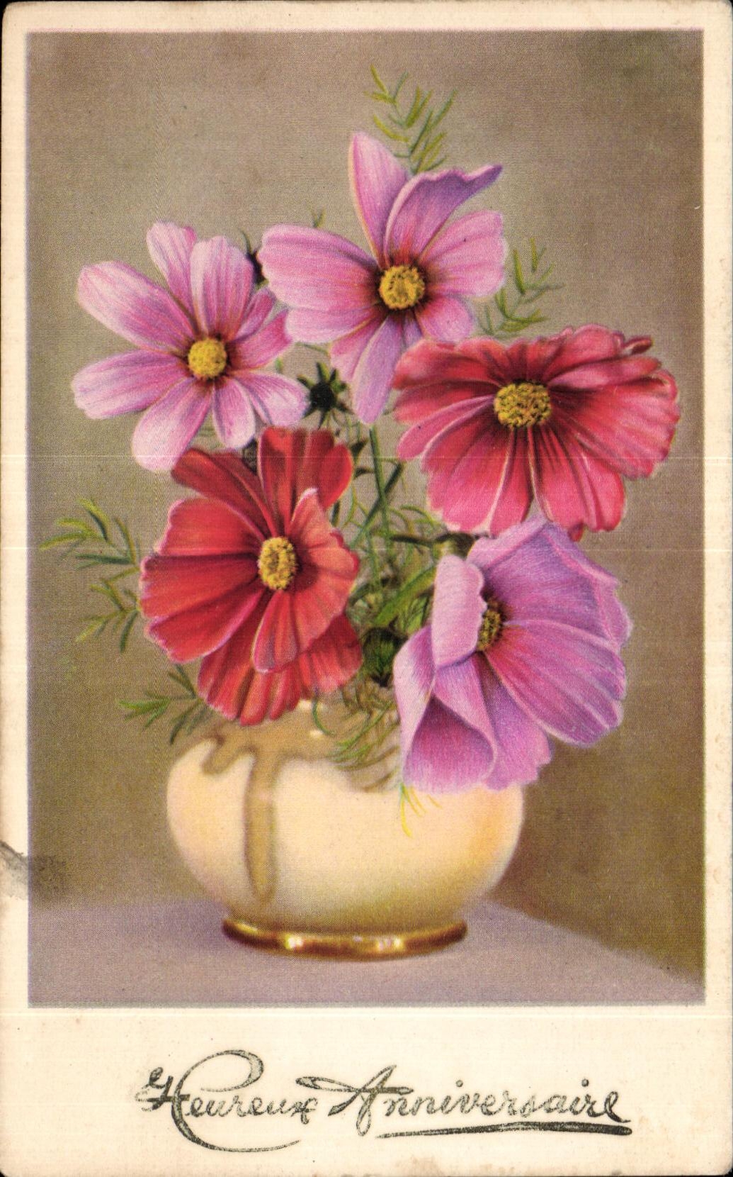 CPA Fantaisie Fleurs Anniversaire 