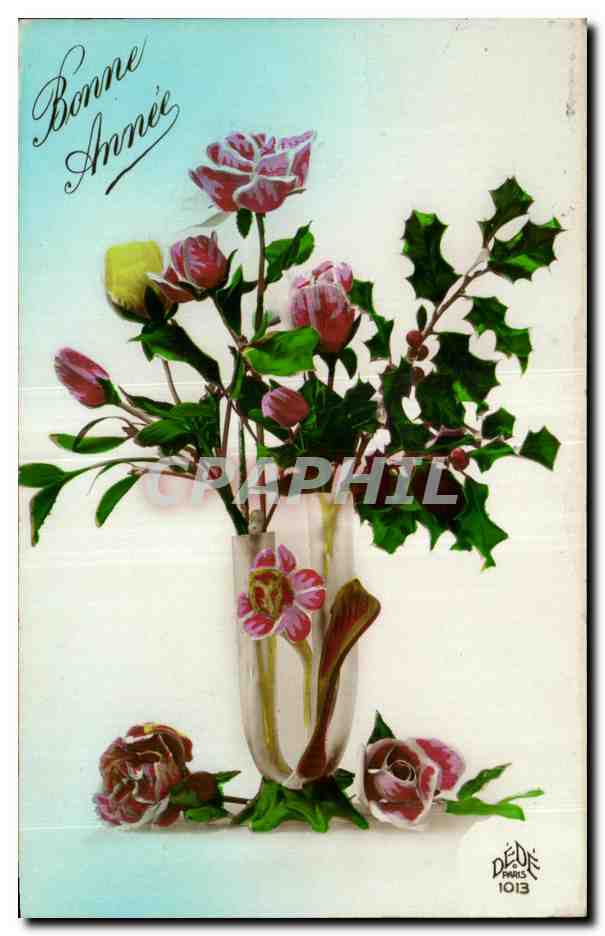 CPA Fantaisie Fleurs Bonne annee