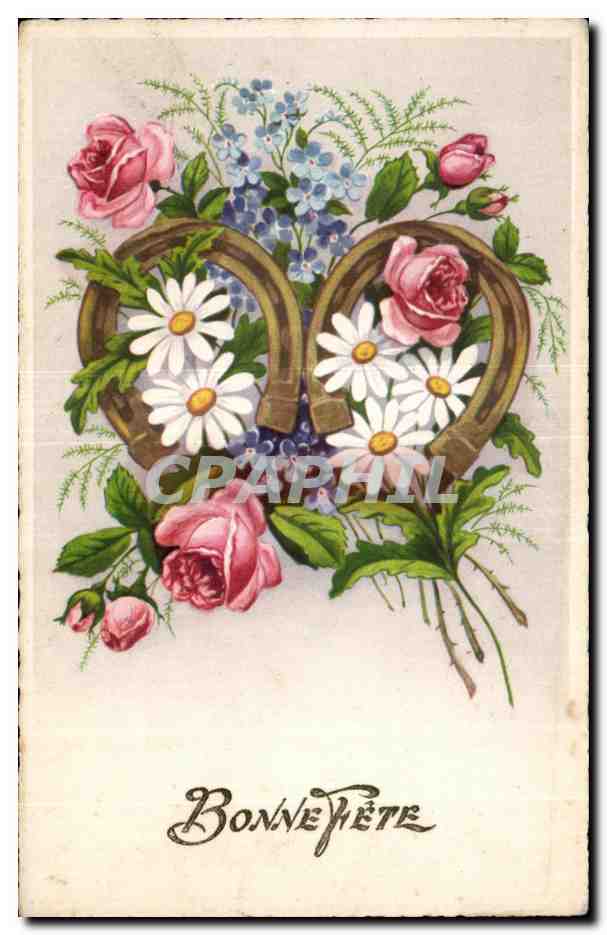 CPA Fantaisie Fleurs Fer a cheval