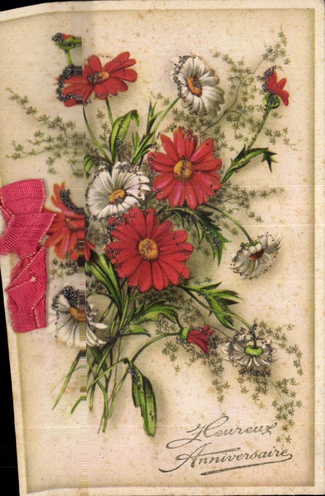 CPA Fantaisie Fleurs Anniversaire