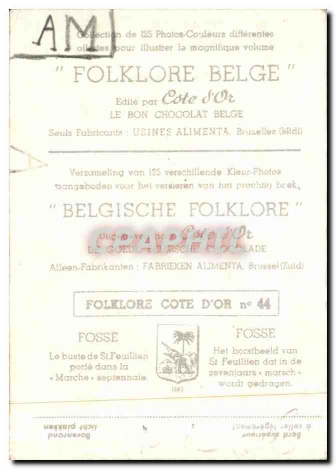 Image Le Bon Chocolat Belge Folklore  — Verso