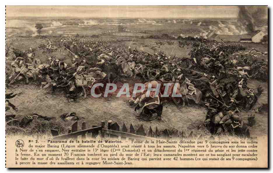Bataille de Waterloo — Panorama de la ferme de Haie-Sainte — Éditeur NIS, Bruxelles