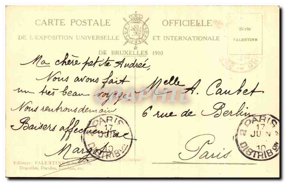 CPA Vue L Entree Bruxelles Kermesse Exposition de 1910 — Verso