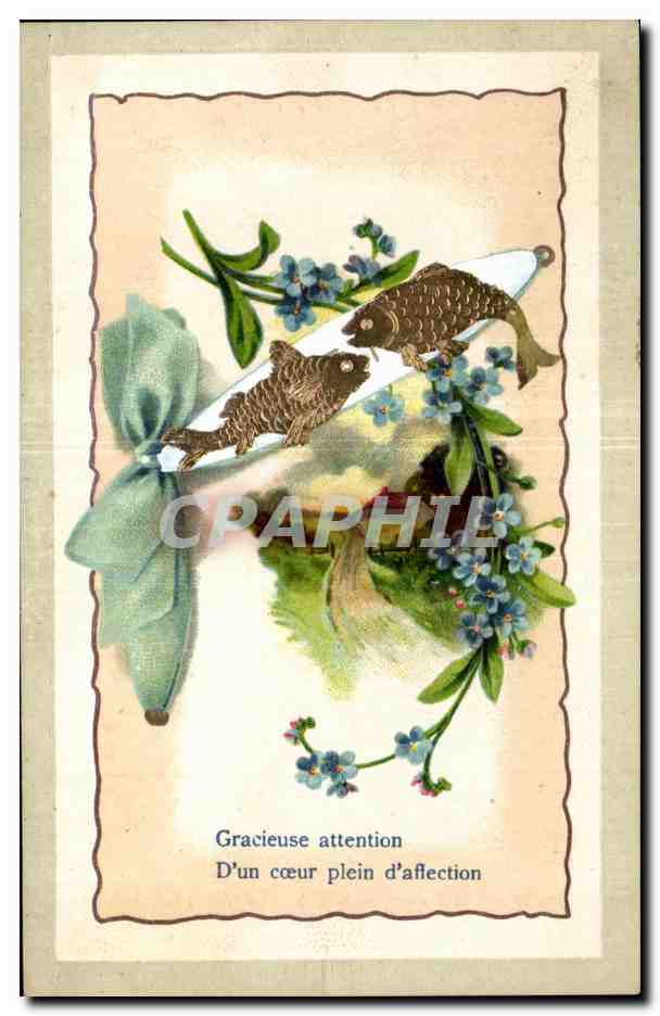 CPA Fantaisie Fleur Poissons