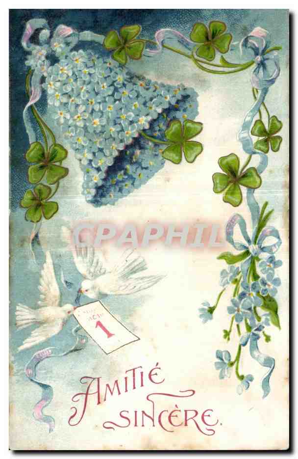 CPA Fantaisie Fleur 1er janvier Cloche Colombe