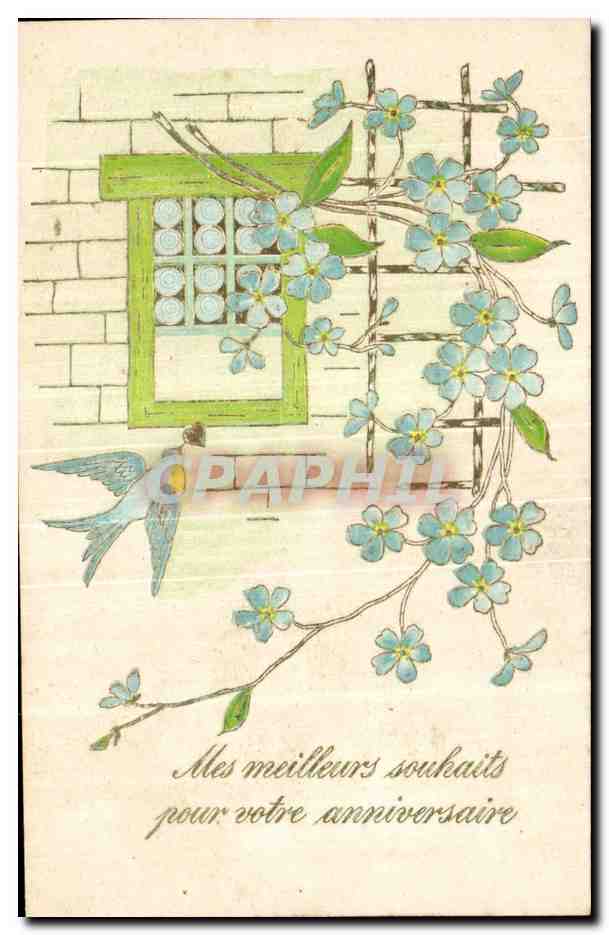 CPA Fantaisie Fleur Hirondelle
