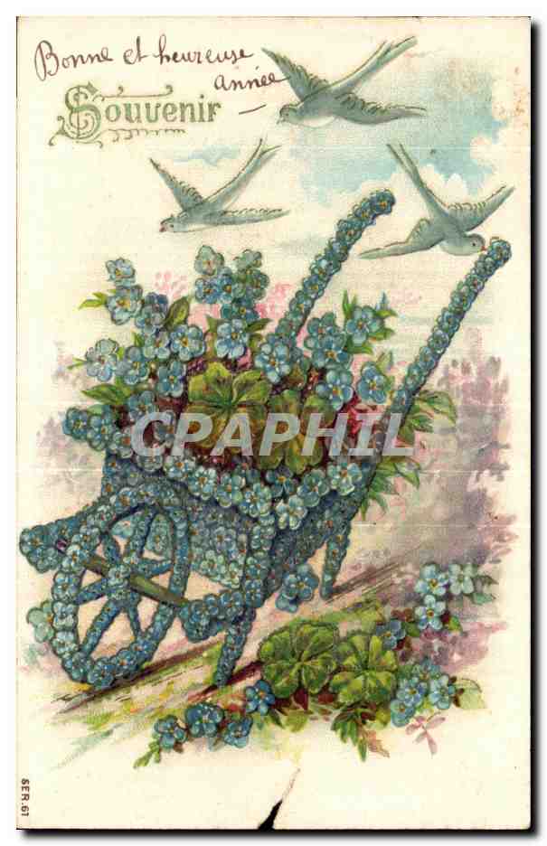 CPA Fantaisie Fleur Hirondelles