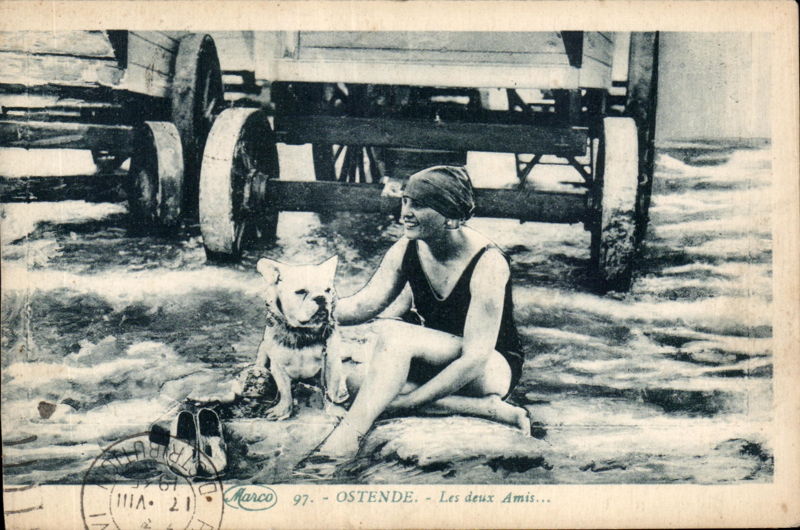 CPA Ostende Les deux Amis Femme et son chien