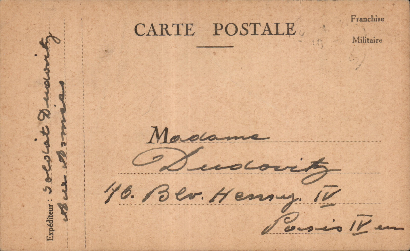 CPA Carte de Franchise Militaire Duscovitz Paris