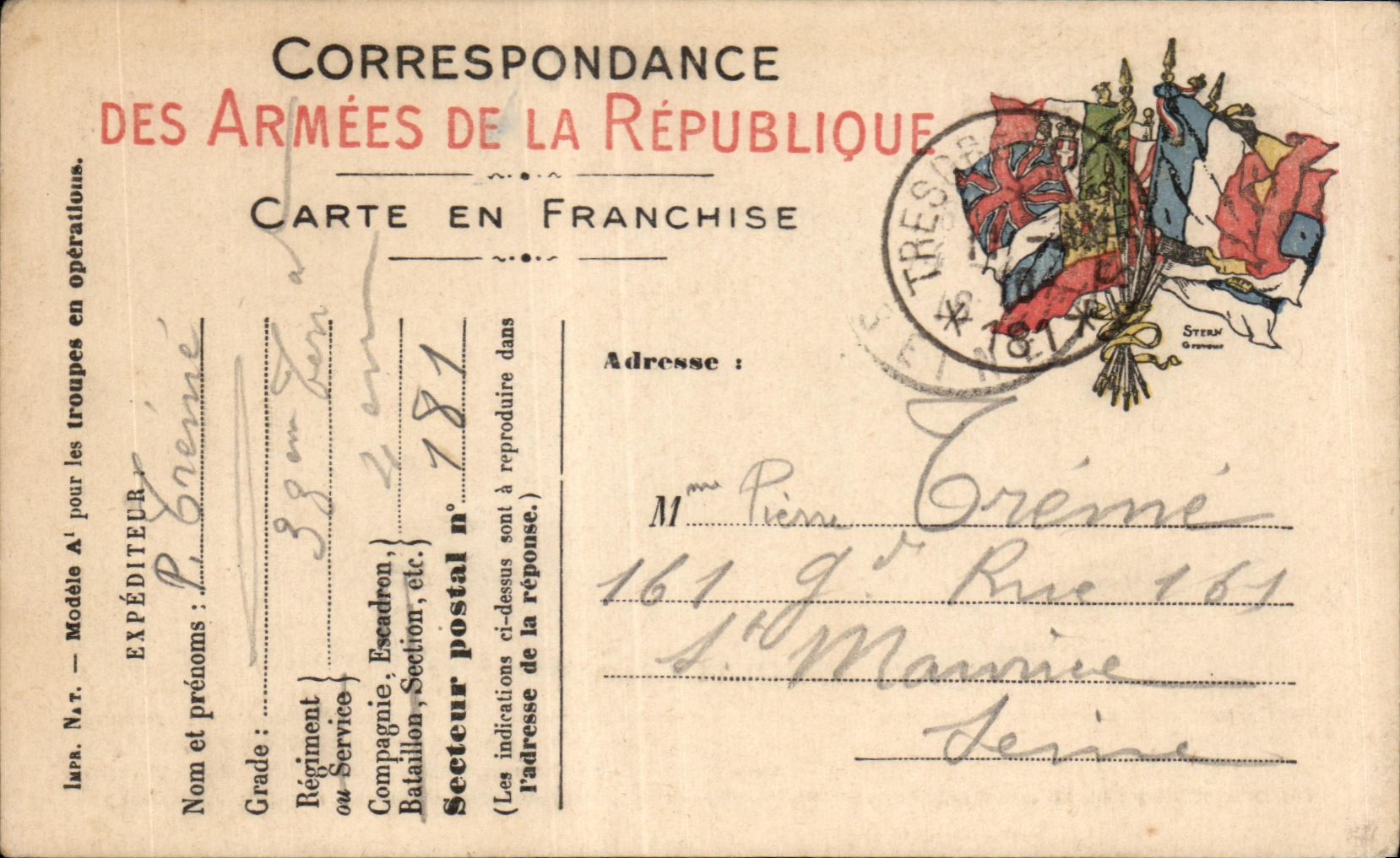 CPA Carte de Franchise Militaire Treme St Maurice Seine 