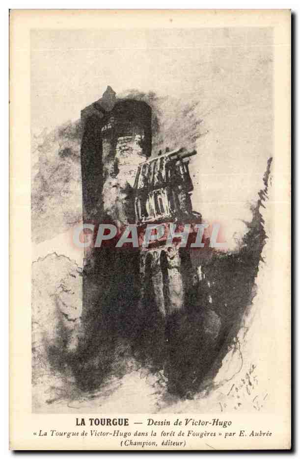 La Tourgue — Dessin de Victor-Hugo dans la forêt de Fougères par E. Aubrée (Champion, éditeur)