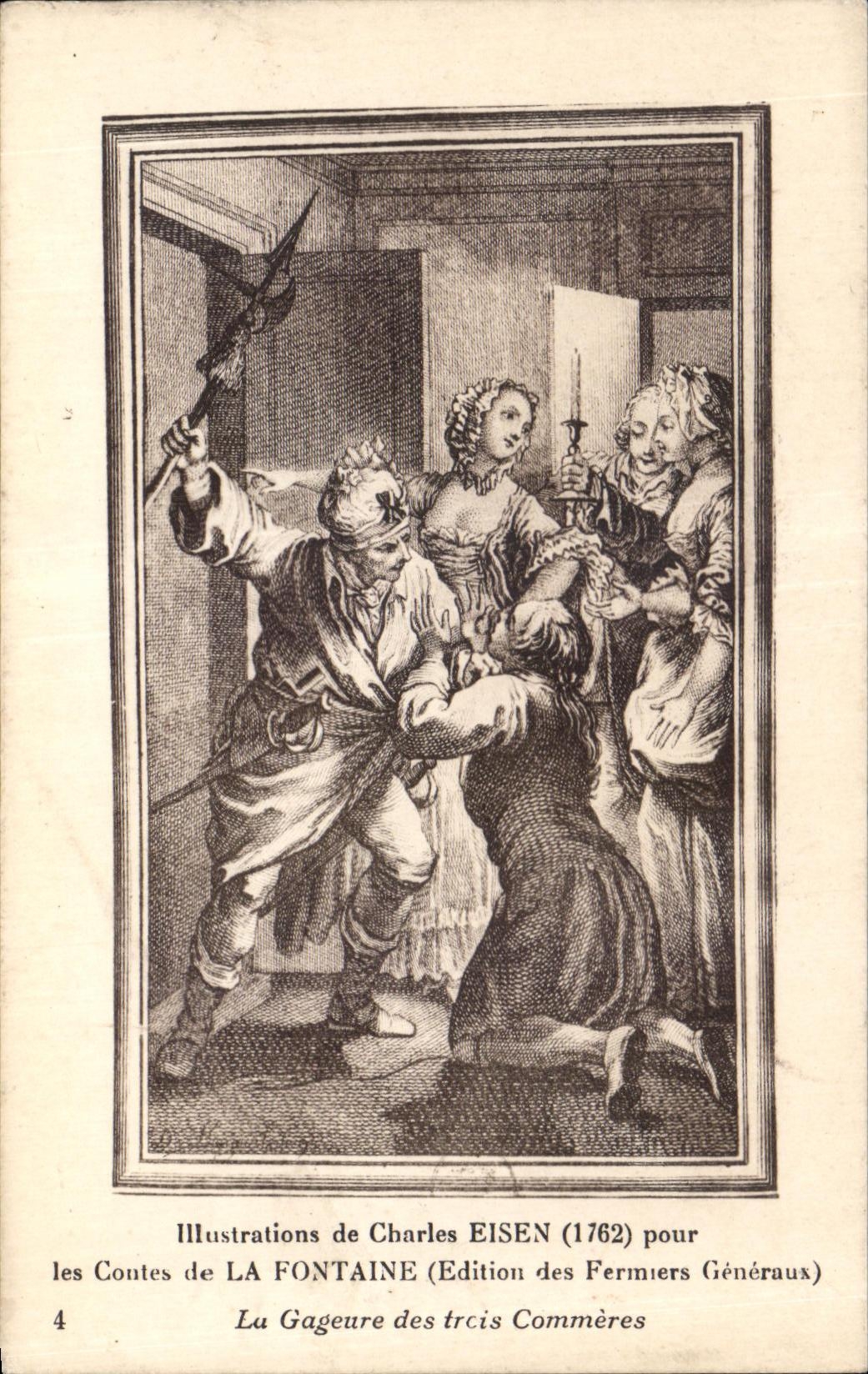 CPA Illustrations de Charles Eisen pour les Contes de La Fontaine La Gageure des Trois Commeres