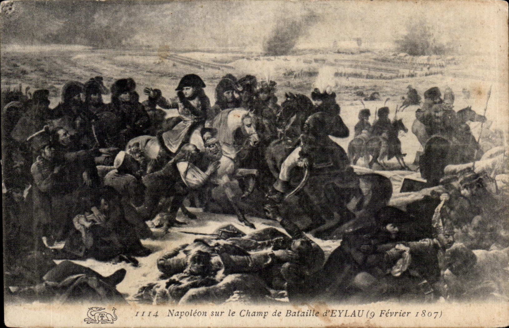 Napoléon sur le Champ de Bataille d'Eylau (9 Février 1807) — série 1114 — éditeur non identifié