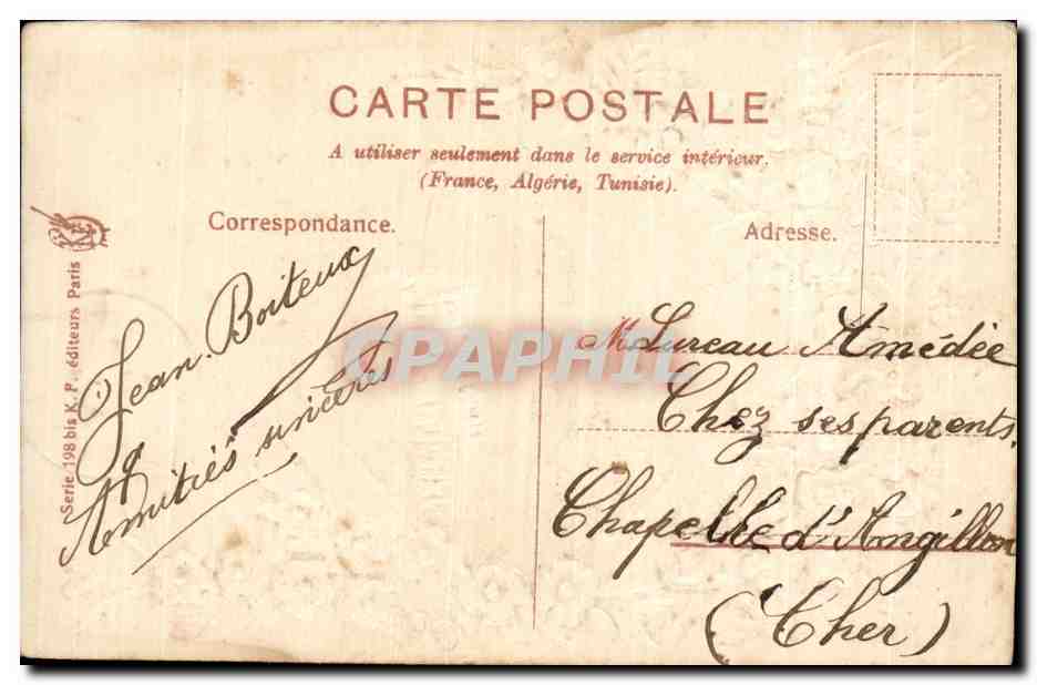 Chapelle-sur-Cher — vue de village et lac — éditeur K. P. éditeurs Paris, série 198 bis — Verso